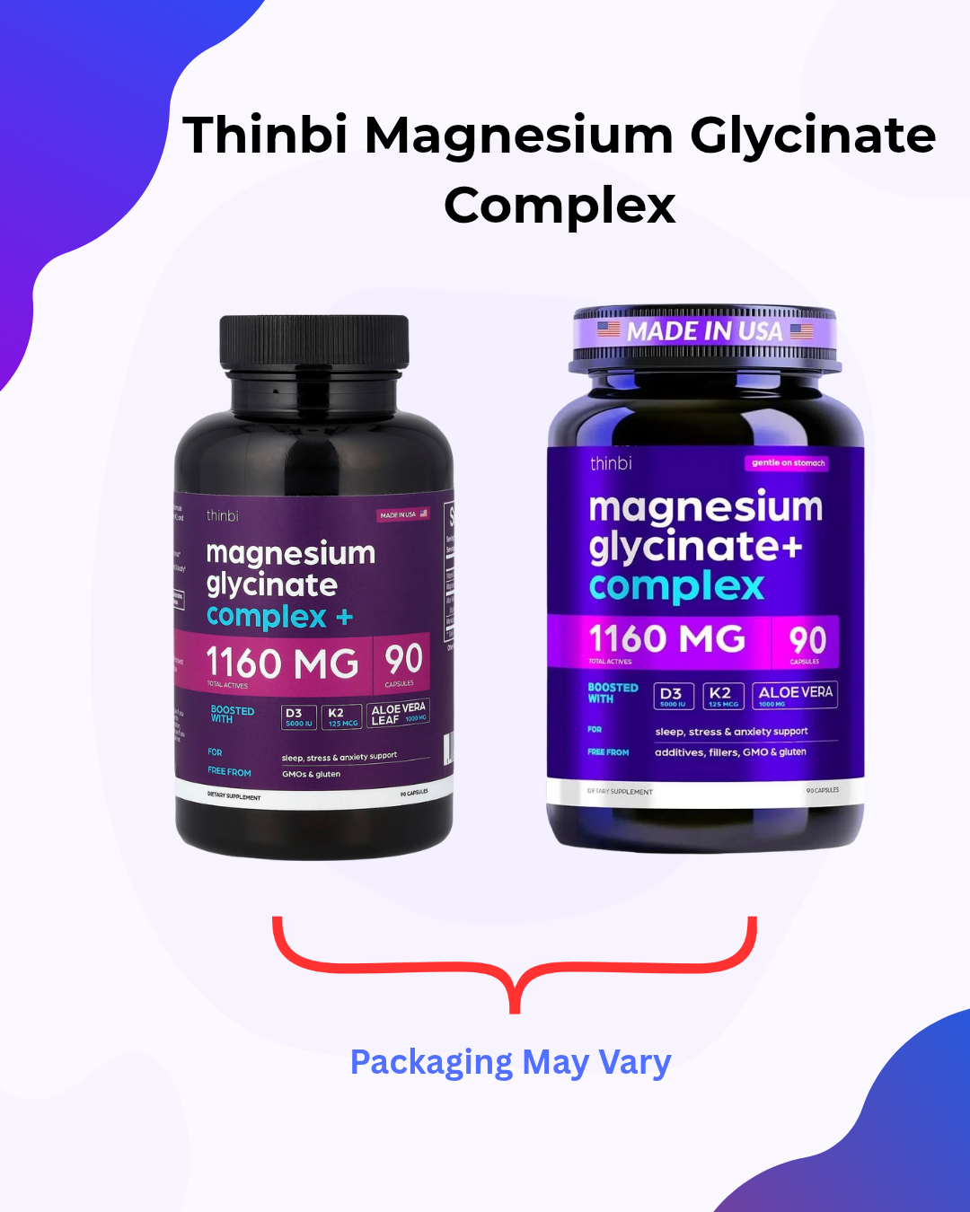 Thinbi Magnesium Glycinate 1160mg + Aloe Vera, D3 & K2 Complex