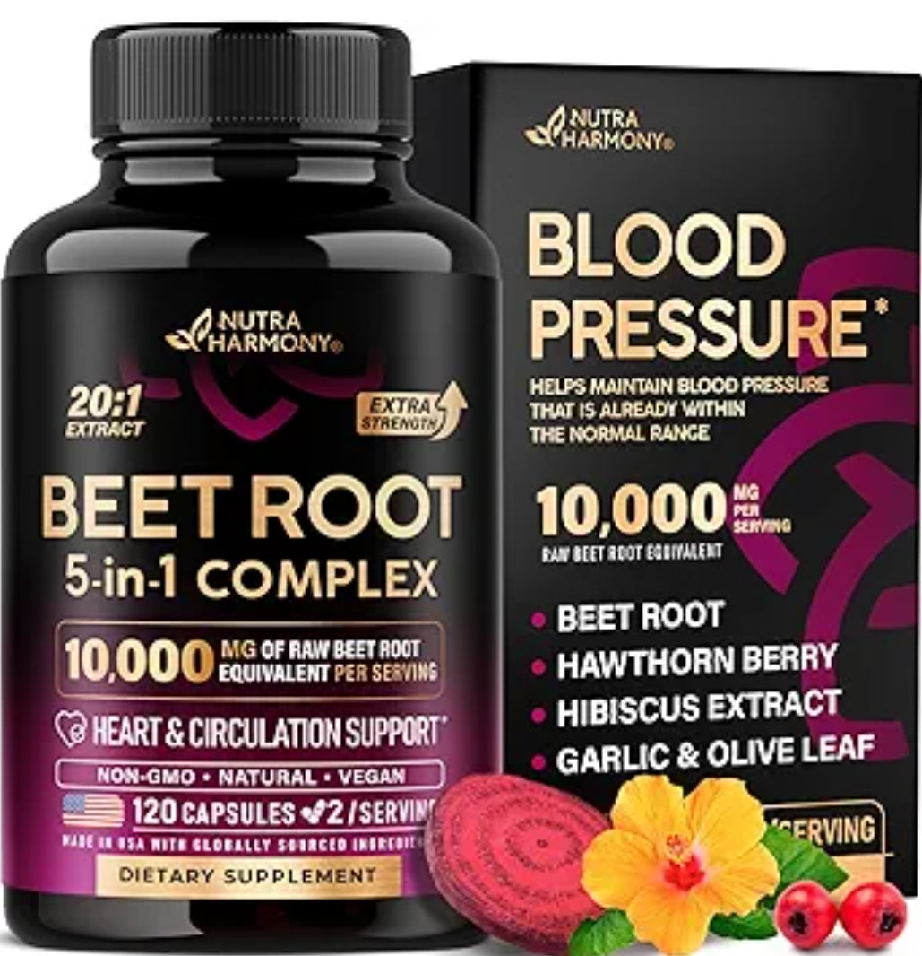 Nutraharmony Beet Root 5-in-1 Complex Capsules - Healthy Blood Pressure Support Supplement