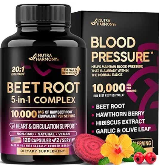 Nutraharmony Beet Root 5-in-1 Complex Capsules - Healthy Blood Pressure Support Supplement