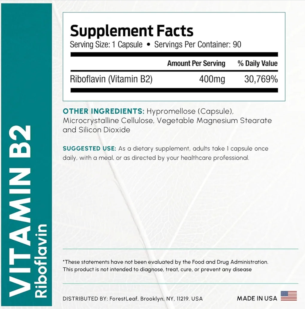 ForestLeaf Vitamin B2 Riboflavin 400mg
