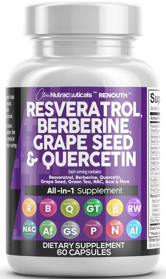 Clean Resveratrol Supplement | Berberine Grape Seed Extract Quercetin Green Tea Extract