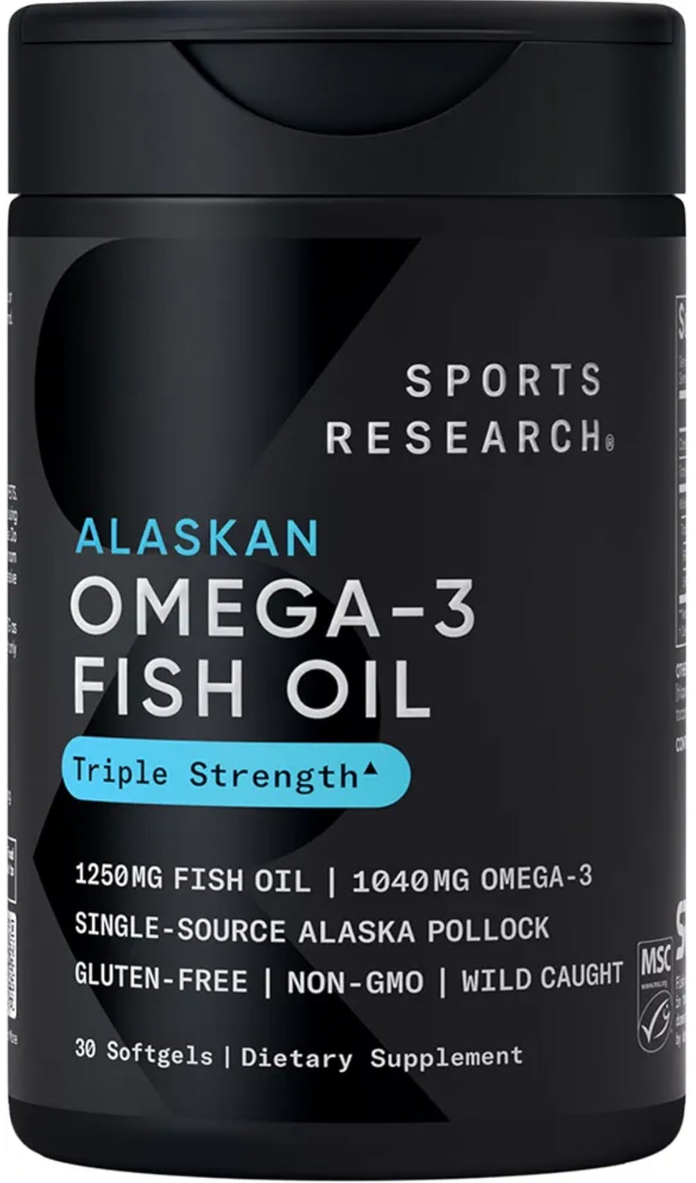 Sports Research® Omega-3 Fish Oil 1250mg from Wild Alaska Pollock