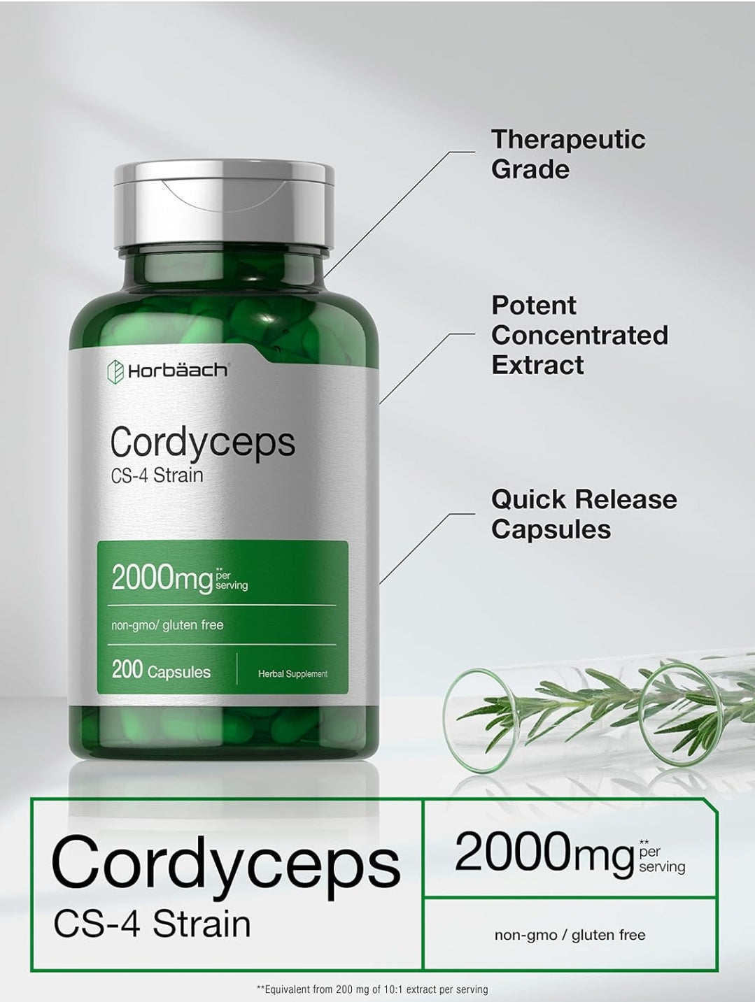 Horbäach Cordyceps Mushroom Capsules 2000mg