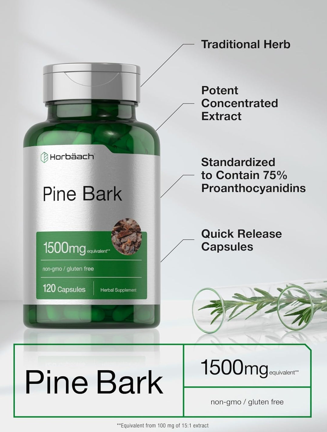 Horbäach Pine Bark Extract Capsules | 1500mg