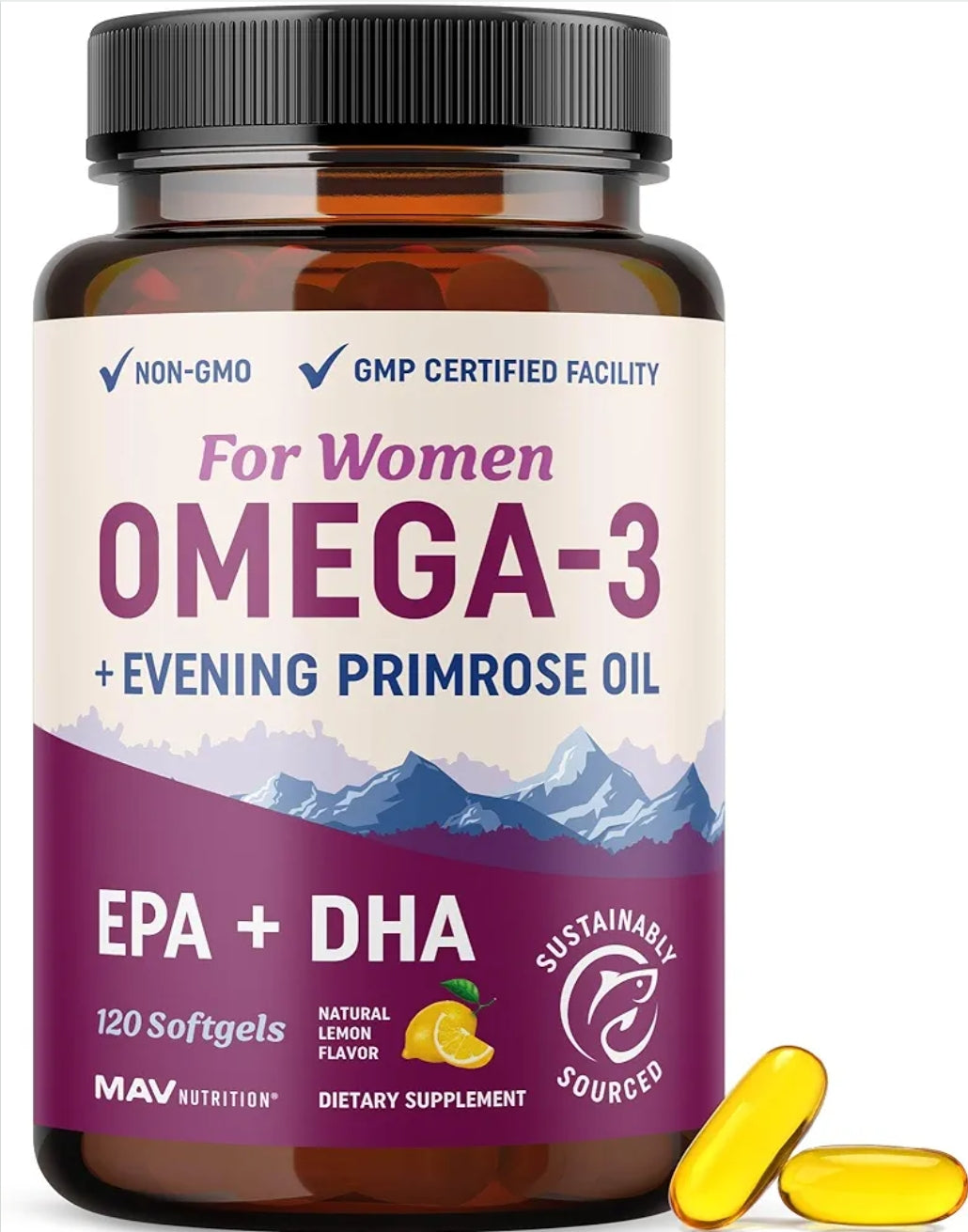 Mav Nutrition Omega 3 Supplement for Women | Fish Oil with Evening Primrose