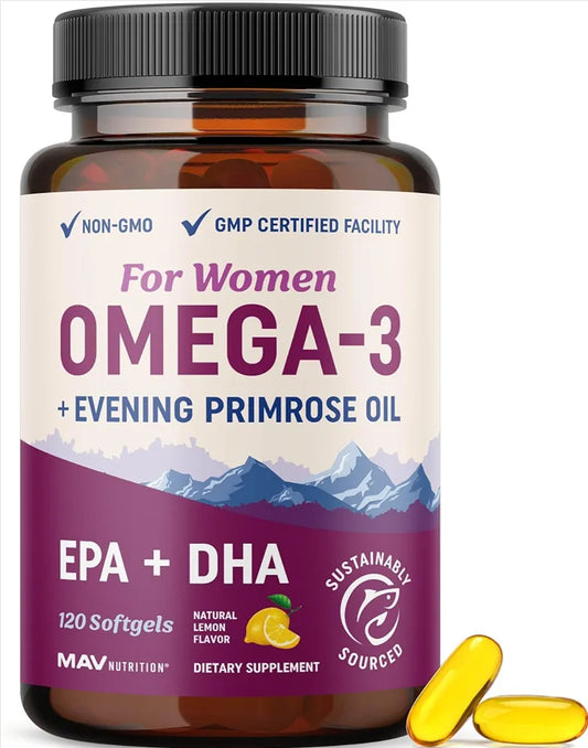 Mav Nutrition Omega 3 Supplement for Women | Fish Oil with Evening Primrose