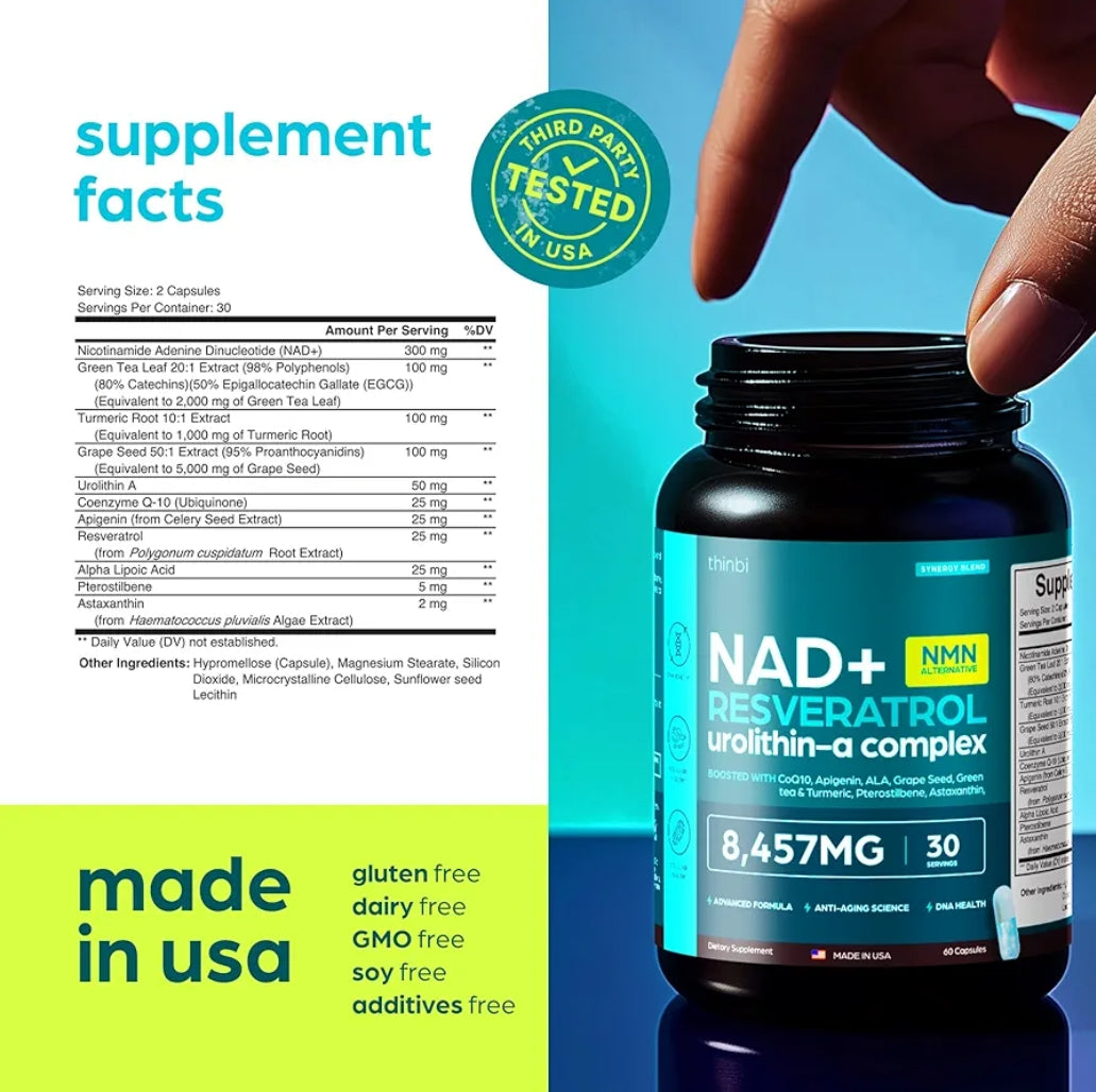 Thinbi NAD Supplement |Extra Strength NMN Alternative Liposomal + Green Tea for Women & Men