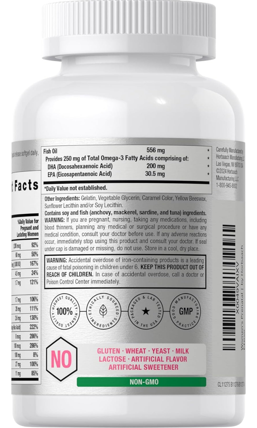 Horbäach Women's Prenatal Multivitamin with DHA, Iron and Folic Acid