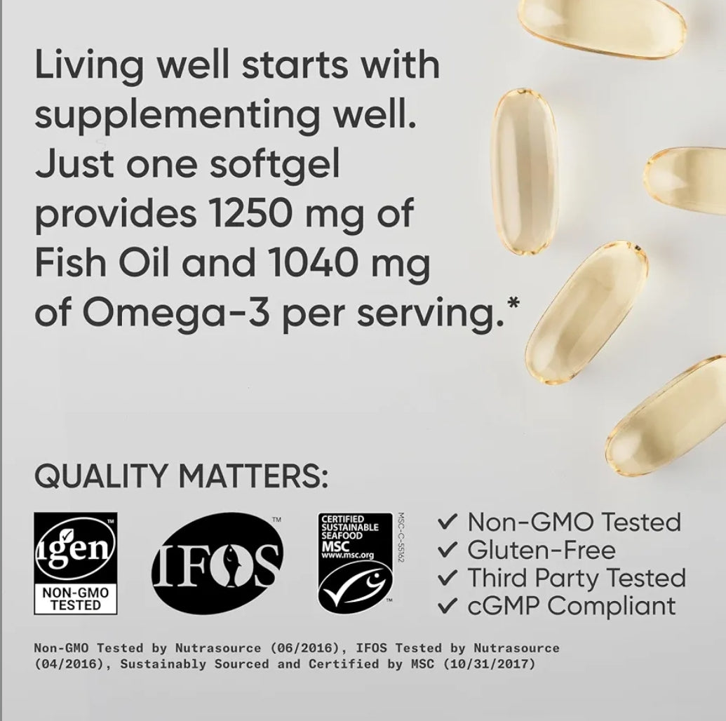 Sports Research® Omega-3 Fish Oil 1250mg from Wild Alaska Pollock