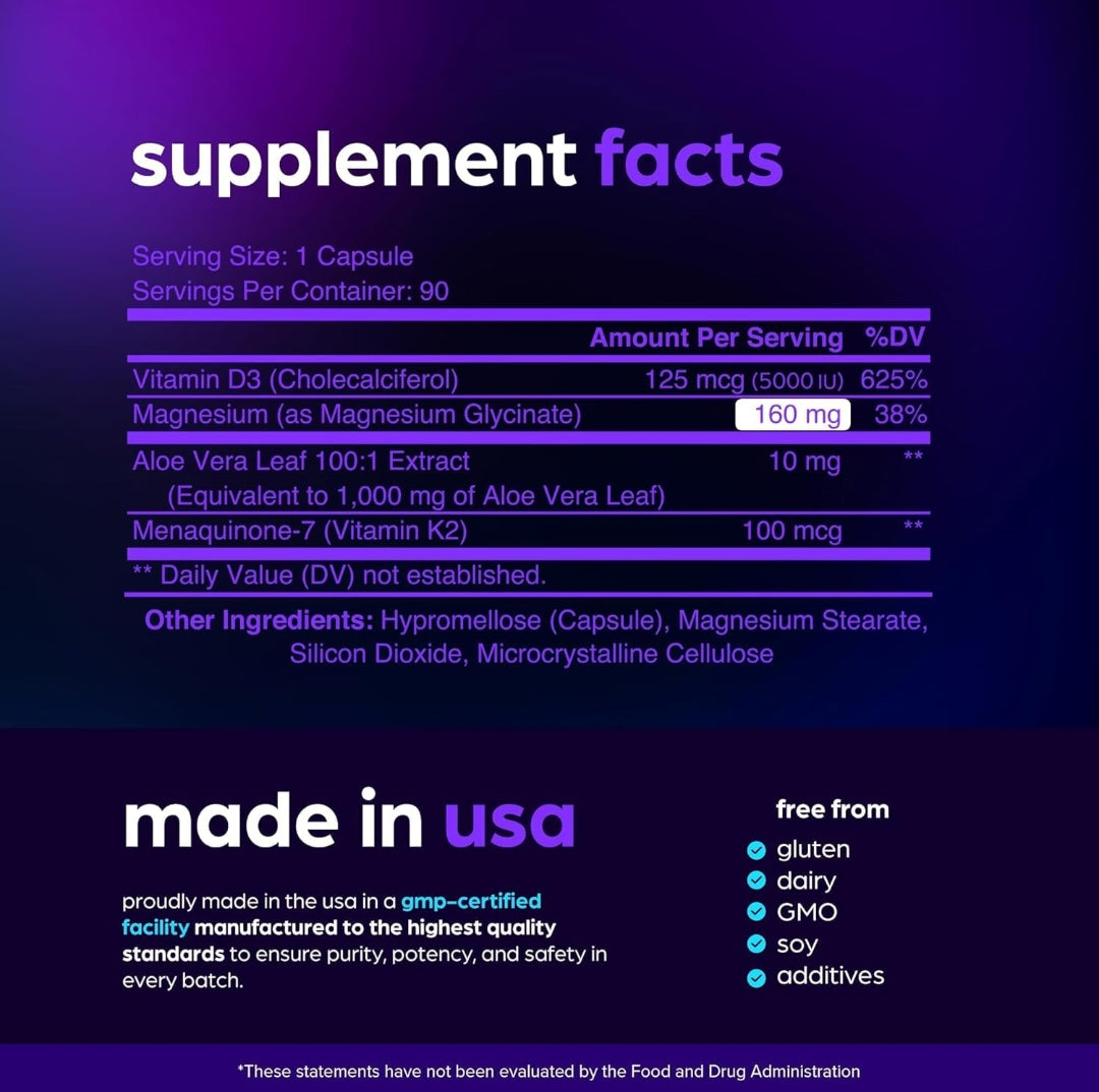Thinbi Magnesium Glycinate 1160mg + Aloe Vera, D3 & K2 Complex