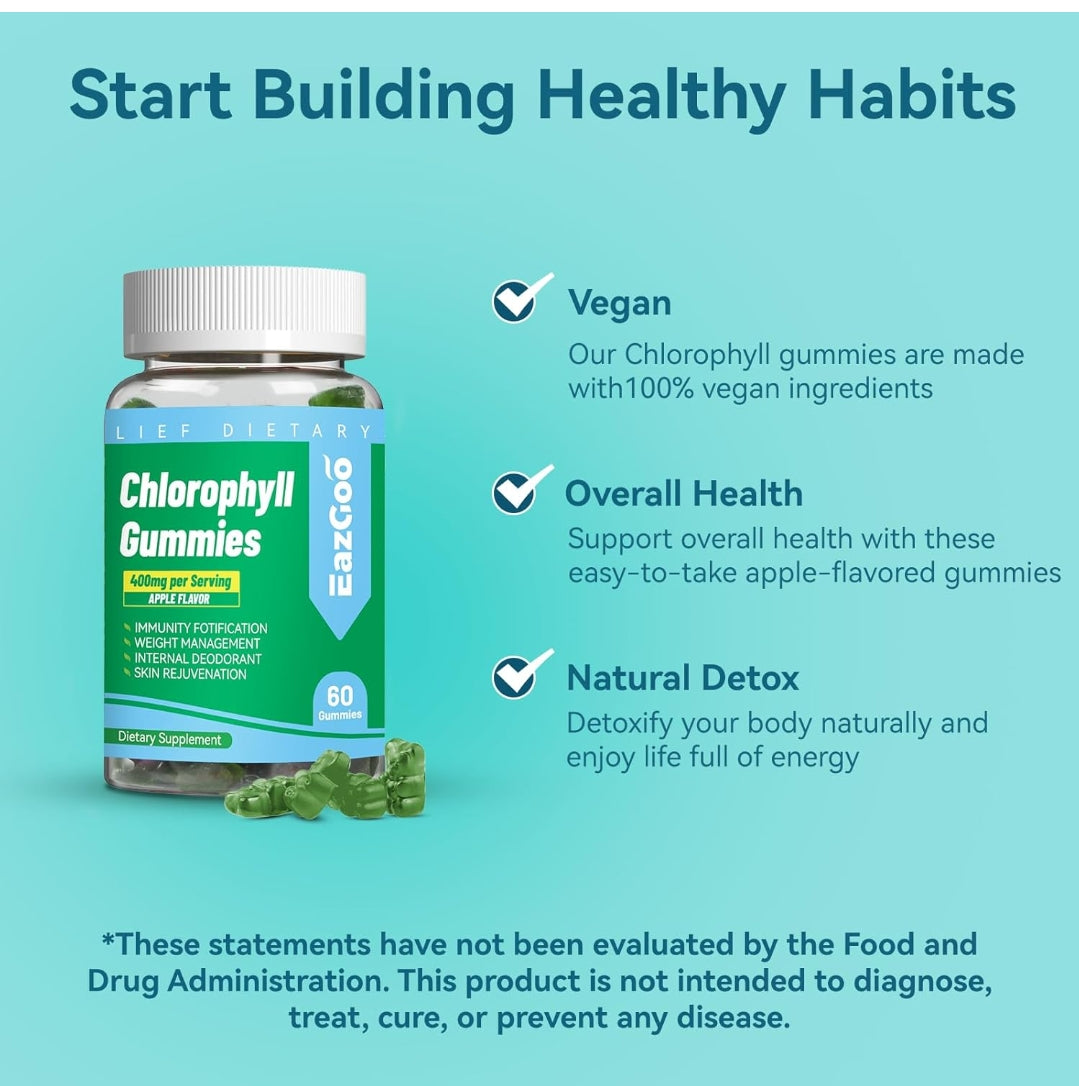 Eazgoo Chlorophyll Gummies, Vitamin B12 Zinc - Natural Deodorant