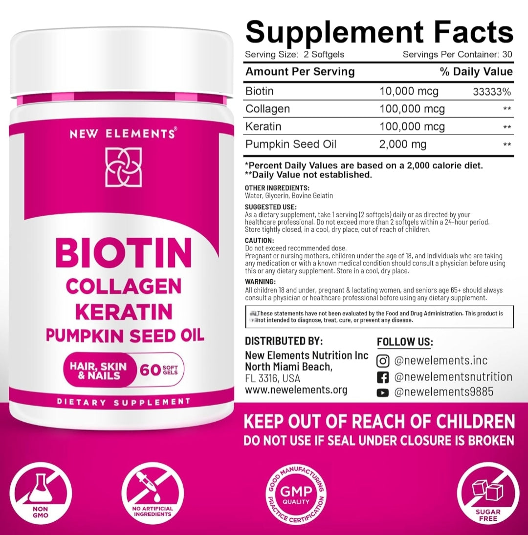 New Elements Biotin Collagen with Keratin & Pumpkin Seed Oil