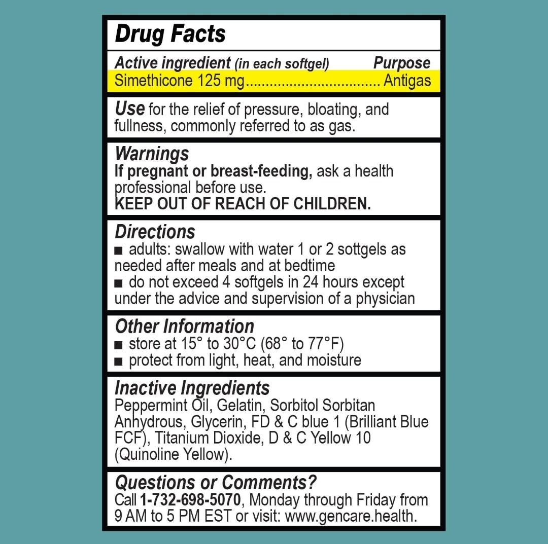 GenCare -Extra Strength Gas Relief Simethicone 125mg Softgels