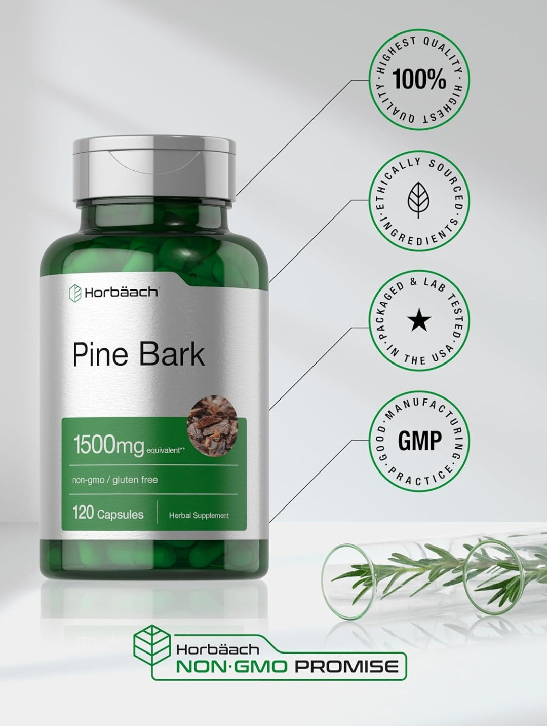 Horbäach Pine Bark Extract Capsules | 1500mg