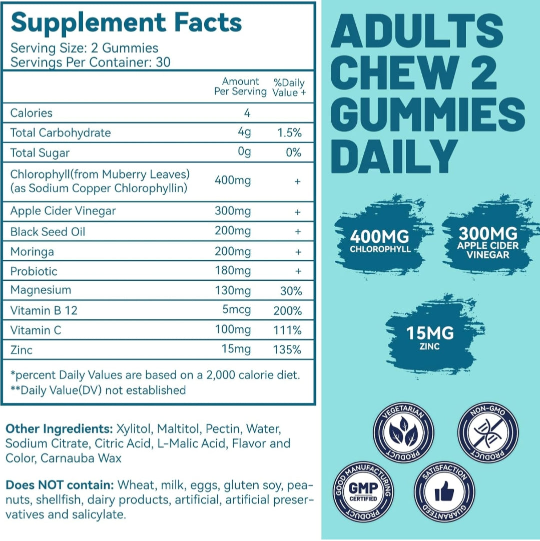 Eazgoo Chlorophyll Gummies, Vitamin B12 Zinc - Natural Deodorant