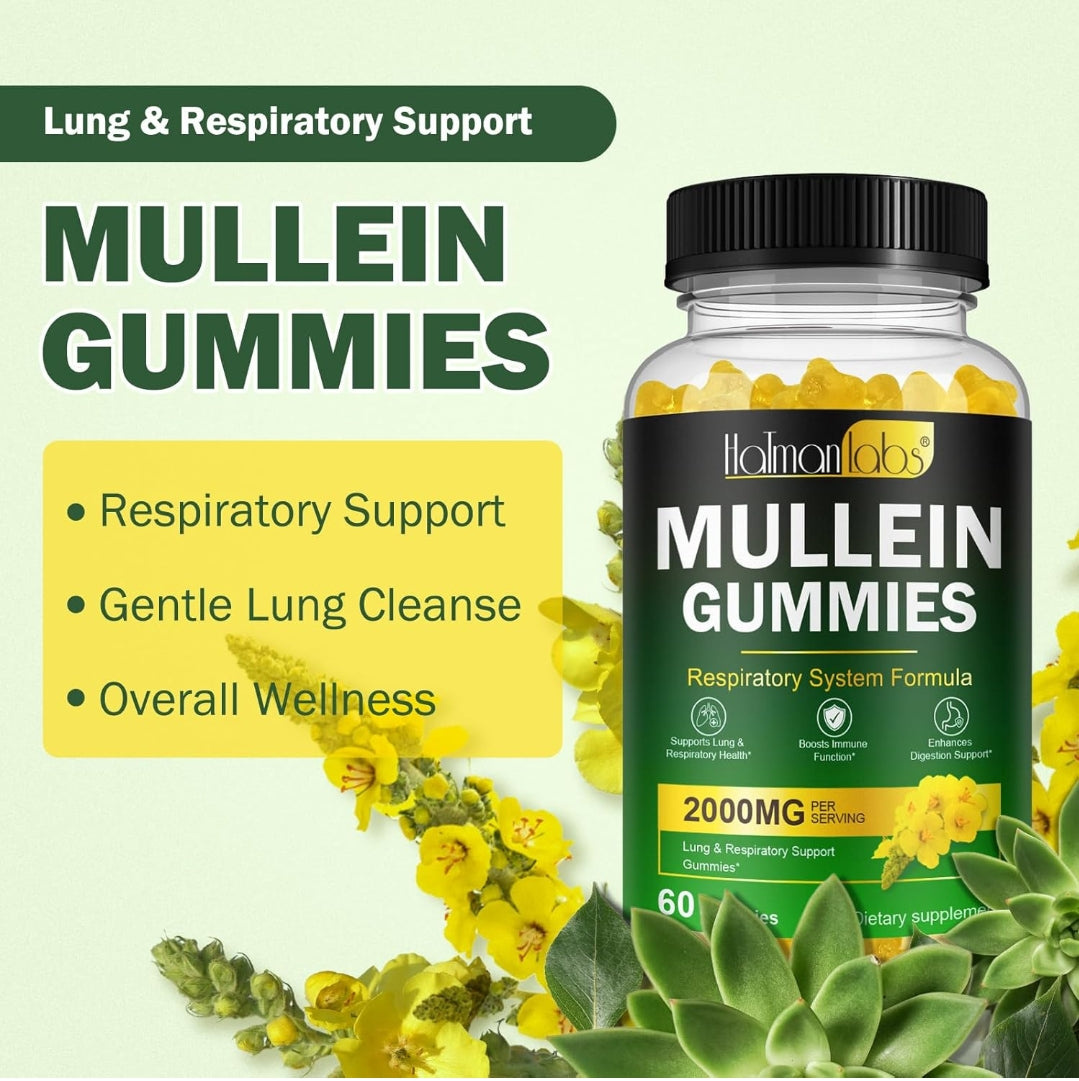 Mullein Gummies - Mullein Leaf Extract for Lungs, Mullein Leaf Gummies 2000mg
