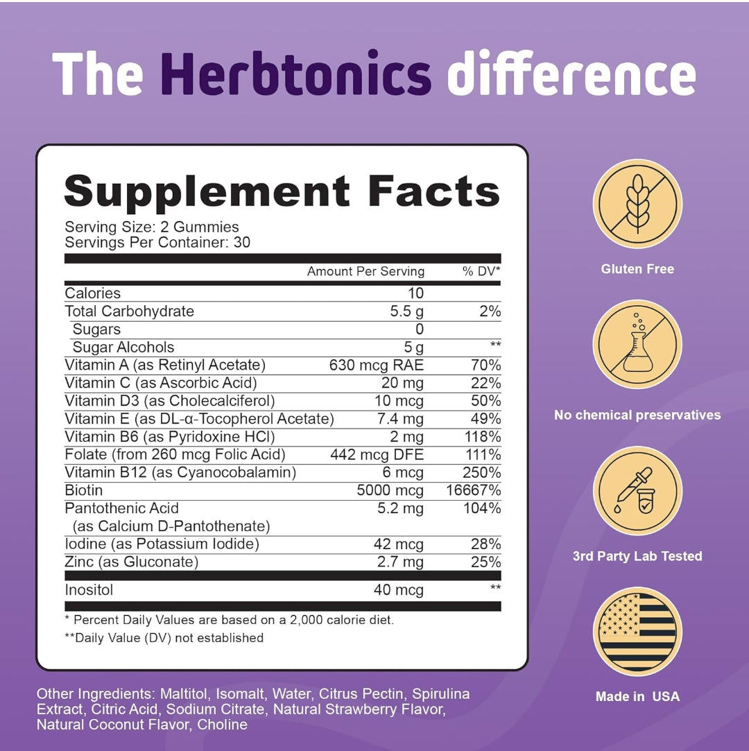 Herbtonics Foli Biotin Gummies with Hair Vitamins