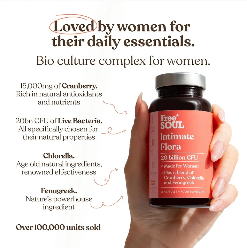 Intimate Flora for Women | 20 Billion CFU Fortified with 15,000mg Cranberry, Fenugreek & Chlorella