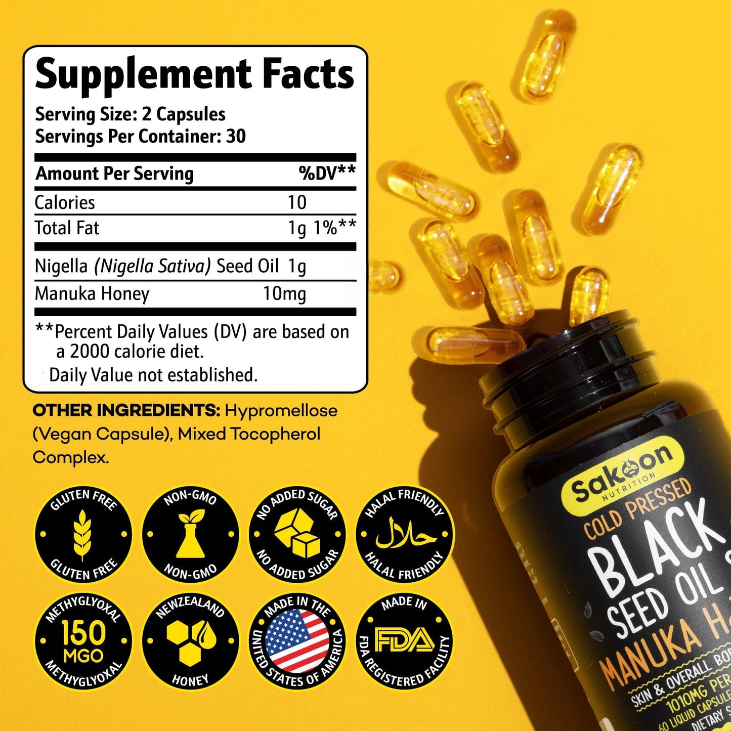 Sakoon Black Seed Oil & Manuka Honey Capsules