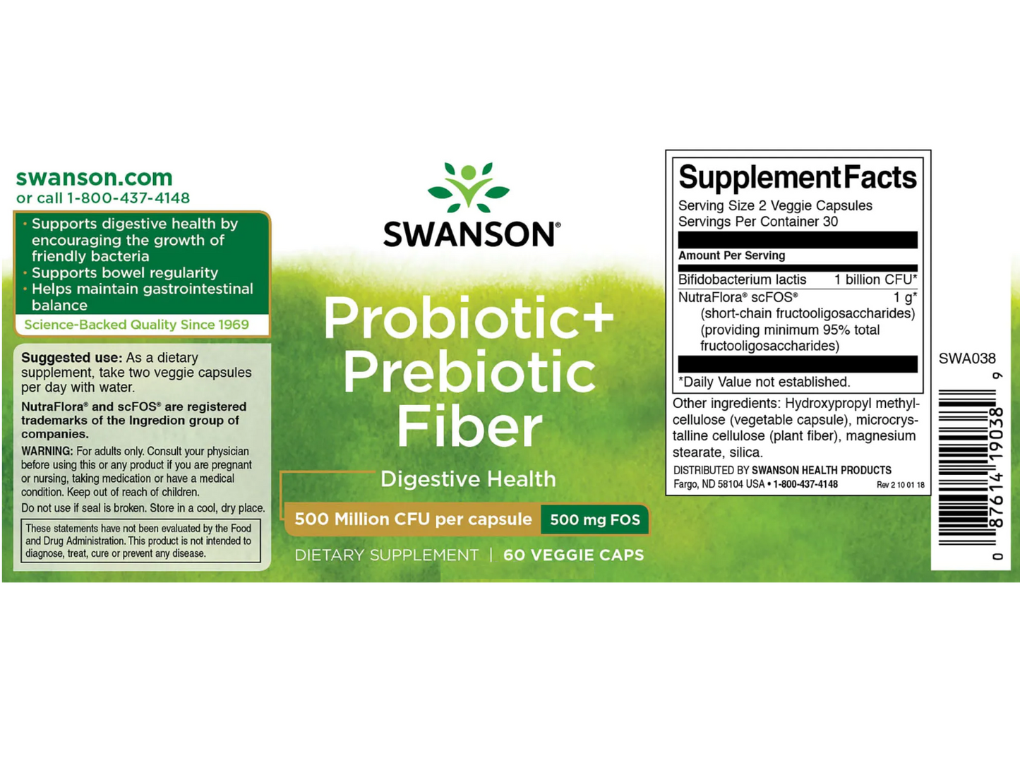 Swanson Probiotic + Prebiotic Fiber, 500 Million CFU