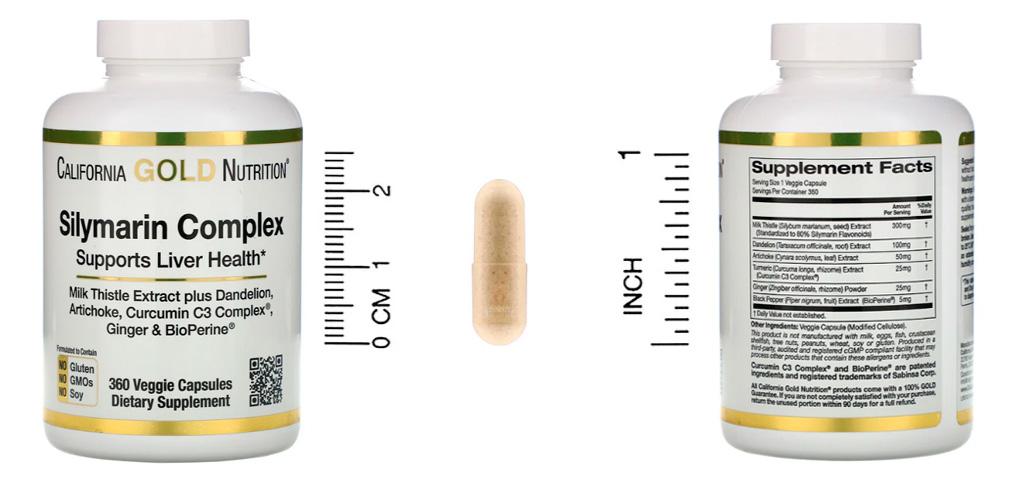 California Gold Silymarin Complex, Milk Thistle Extract Plus Dandelion, Artichoke, Curcumin C3 Complex, Ginger, and BioPerine Capsules